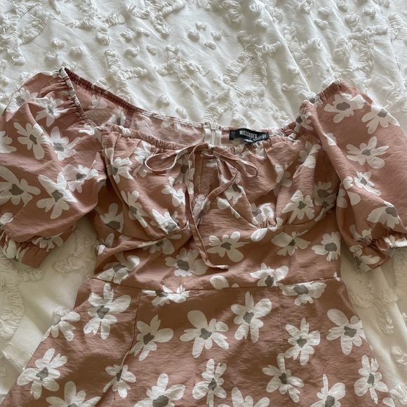 Light pink gray floral puff sleeve dress small - Picture 3 of 6
